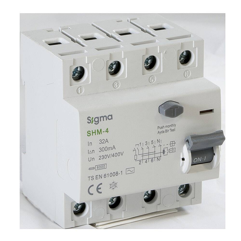 4x32A 300mA 6kA AC TİPİ Kaçak Akım Koruma Şalteri Sigma - 1
