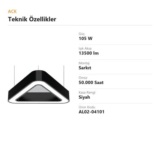 ACK 105W Geniş Çaplı Dekoratif Linear Sarkıt Armatür 100cmx100cm Üçgen Siyah Kasa AL02-04101 - 4