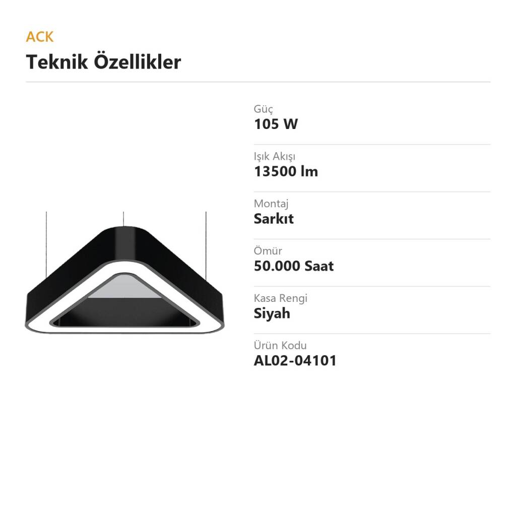 ACK 105W Geniş Çaplı Dekoratif Linear Sarkıt Armatür 100cmx100cm Üçgen Siyah Kasa AL02-04101 - 4