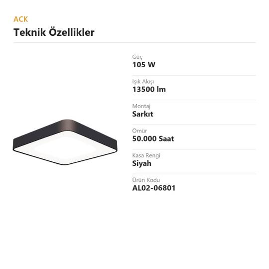 ACK 105W Geniş Çaplı Dekoratif Linear Sarkıt Armatür 80cmx80cm İnce Kare Siyah Kasa AL02-06801 - 4