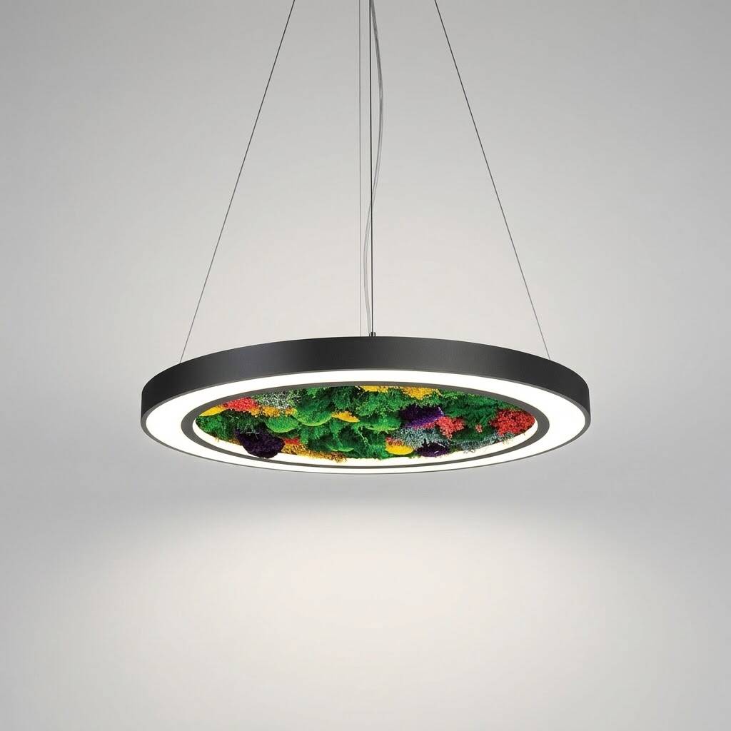 ACK 108W Yapay Yosunlu Biyofilik Dekoratif Linear Sarkıt Ø80 cm İnce Kenar Yosunlu Tavan Siyah Kasa AL02-22201 - 3