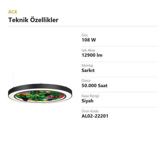 ACK 108W Yapay Yosunlu Biyofilik Dekoratif Linear Sarkıt Ø80 cm İnce Kenar Yosunlu Tavan Siyah Kasa AL02-22201 - 4
