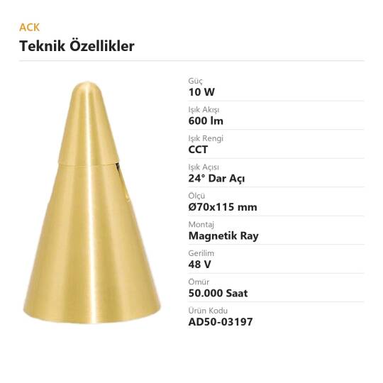 ACK 10W CCT (3 Renk) 48V Rétro Magnetik Ray Armatürü Koni Başlıklı Spot (Bakır (Copper)) AD50-03197 - 4
