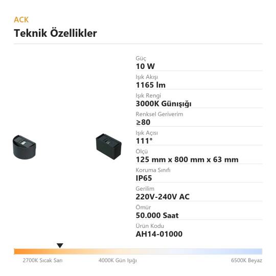 ACK 10W 3000K Günışığı 1165lm Bombeli Alüminyum Duvar Apliği (Beyaz) AH14-01000 - 4