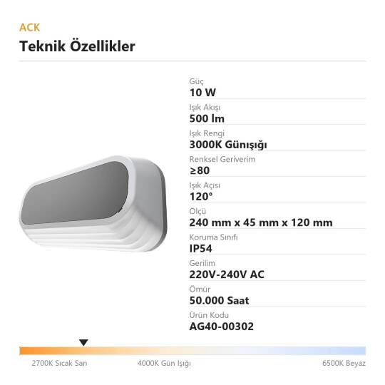 ACK 10W 3000K Günışığı 500 lm Pirus Alüminyum Duvar Apliği (Pirus C) AG40-00302 - 4