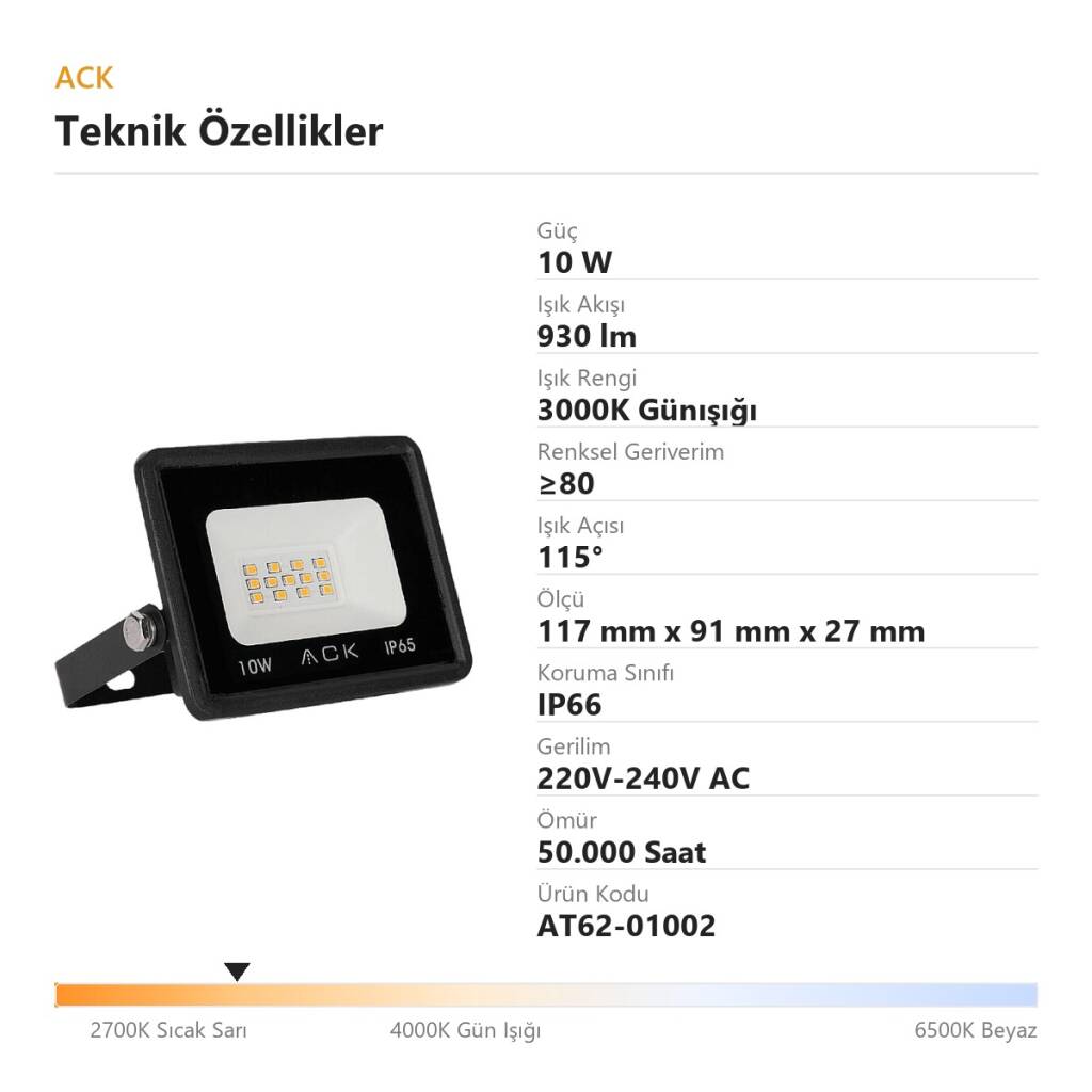 ACK 10W 3000K Günışığı LED Projektör AT62-01002 - 4