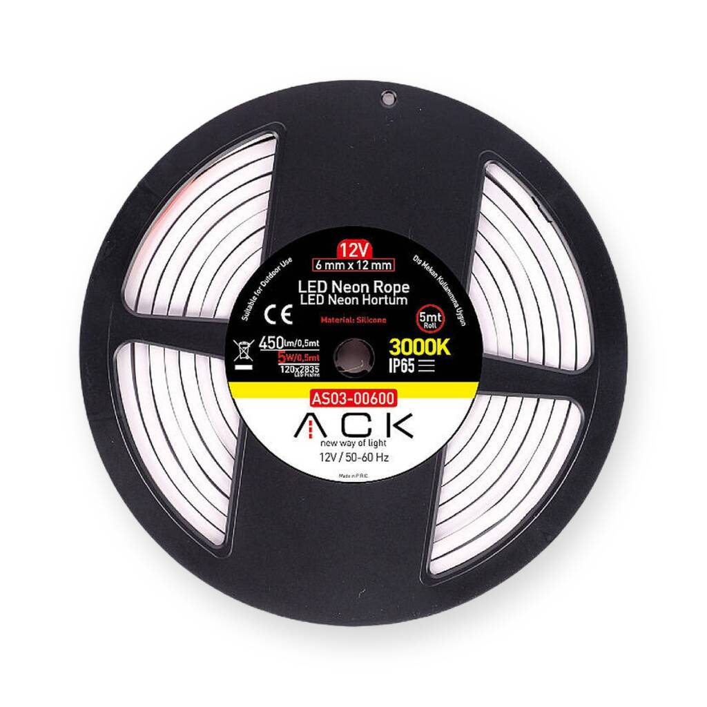 ACK 10W/mt Amber 900 lm/mt Dimlenebilir 12V LED Neon Hortum (25mt Rulo) AS03-00608 - 1