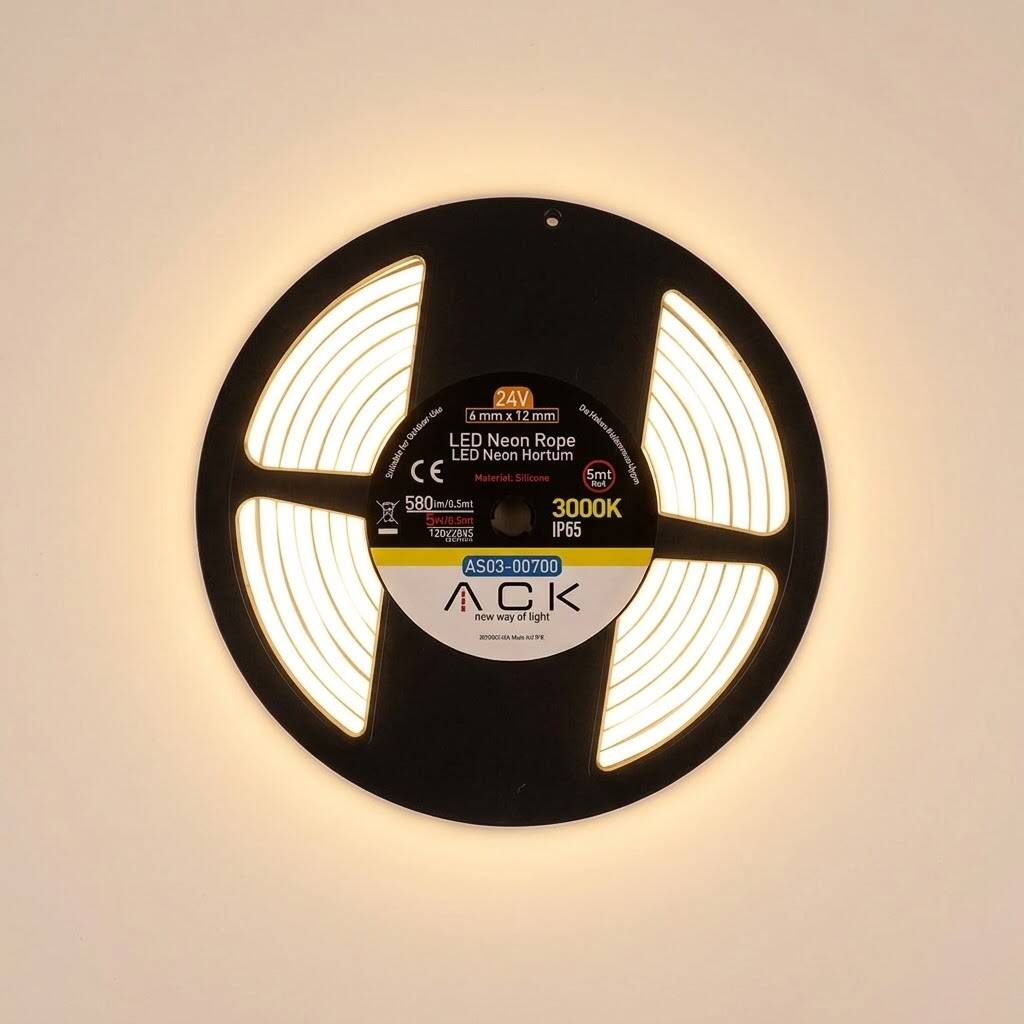 ACK 10W/mt 3000K Günışığı 1160 lm/mt Dimlenebilir 24V LED Neon Hortum (25mt Rulo) AS03-00700 - 3
