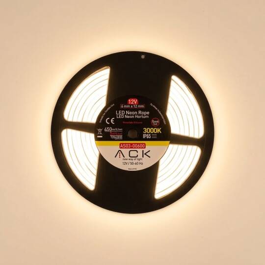 ACK 10W/mt 3000K Günışığı 900 lm/mt Dimlenebilir 12V LED Neon Hortum (25mt Rulo) AS03-00600 - 3
