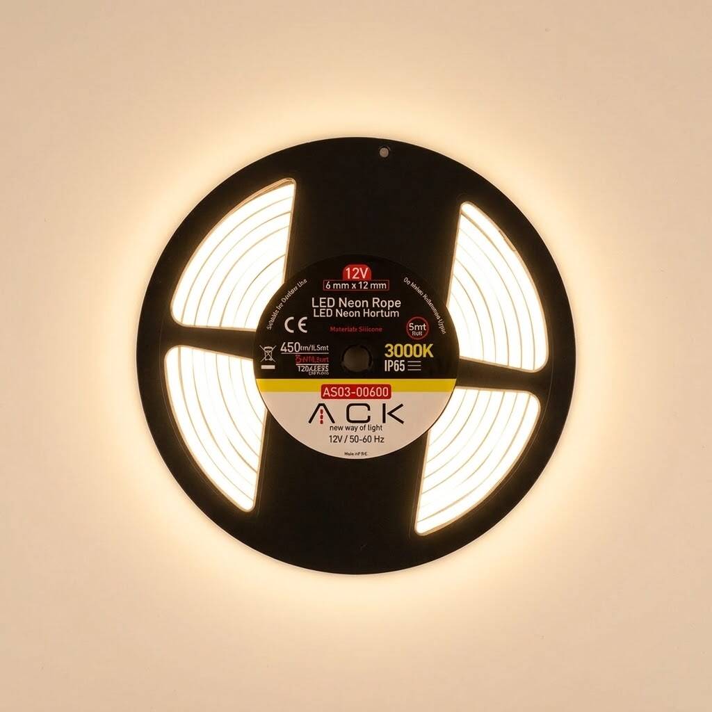 ACK 10W/mt 3000K Günışığı 900 lm/mt Dimlenebilir 12V LED Neon Hortum (25mt Rulo) AS03-00600 - 3