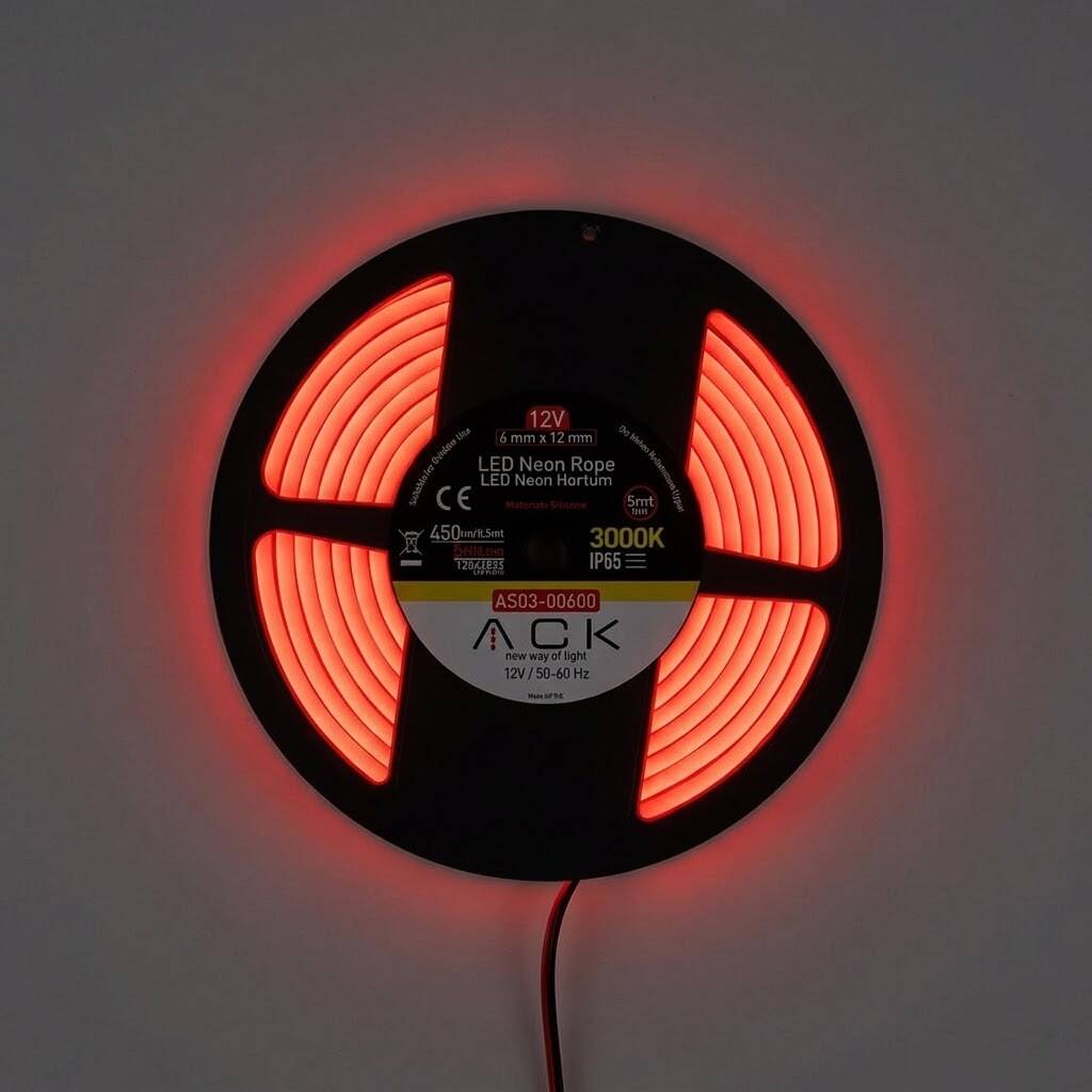 ACK 10W/mt Kırmızı 900 lm/mt Dimlenebilir 12V LED Neon Hortum (25mt Rulo) AS03-00604 - 3