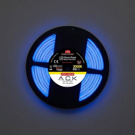 ACK 10W/mt Mavi 900 lm/mt Dimlenebilir 12V LED Neon Hortum (25mt Rulo) AS03-00606 - 3