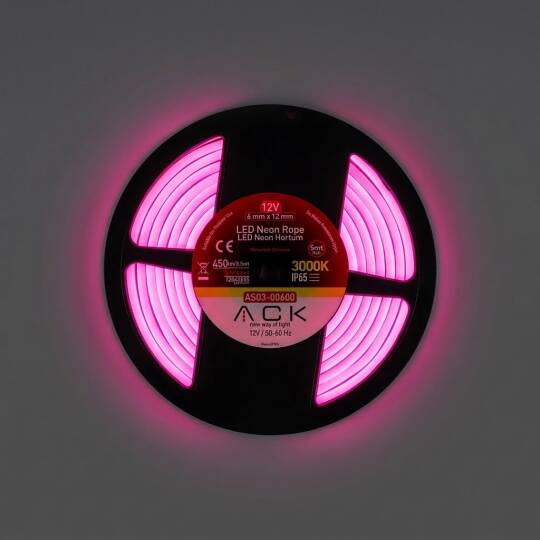 ACK 10W/mt Pembe 900 lm/mt Dimlenebilir 12V LED Neon Hortum (25mt Rulo) AS03-00602 - 3