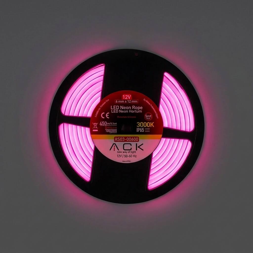 ACK 10W/mt Pembe 900 lm/mt Dimlenebilir 12V LED Neon Hortum (25mt Rulo) AS03-00602 - 3