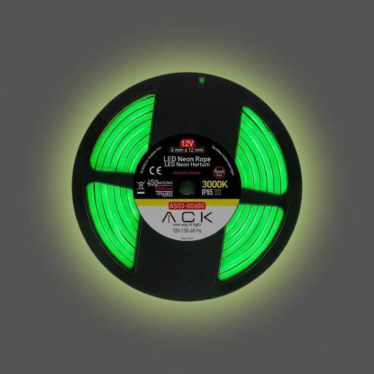 ACK 10W/mt Yeşil 900 lm/mt Dimlenebilir 12V LED Neon Hortum (25mt Rulo) AS03-00605 - 3