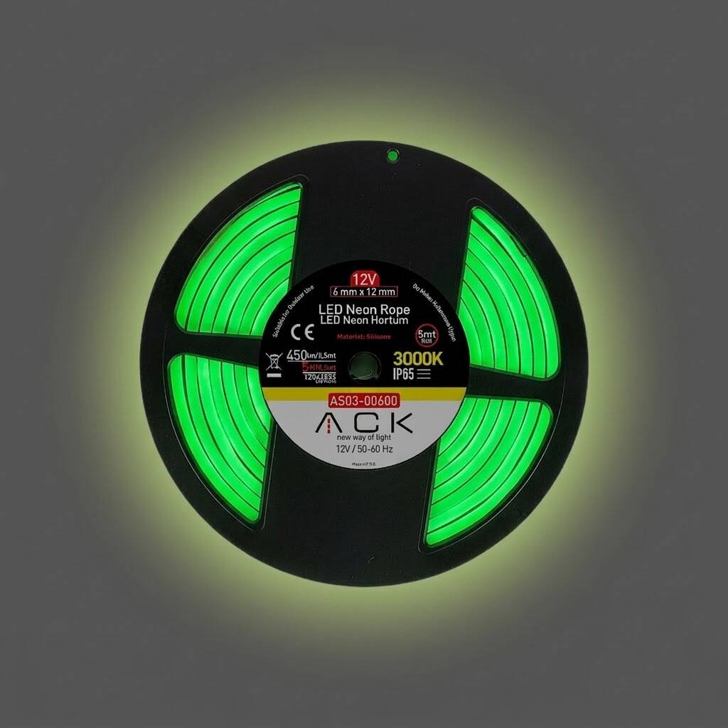 ACK 10W/mt Yeşil 900 lm/mt Dimlenebilir 12V LED Neon Hortum (25mt Rulo) AS03-00605 - 3