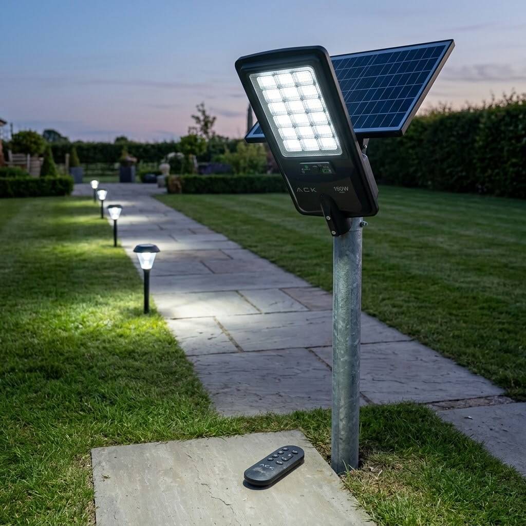 ACK 120W 6500K Beyaz Solar LED Sokak Armatürü (Siyah) AT42-09131 - 2