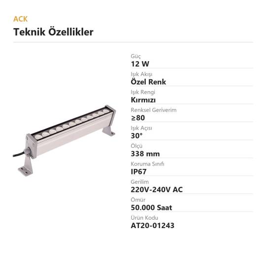 ACK 12W 338mm Kırmızı LED Wallwasher AT20-01243 - 4