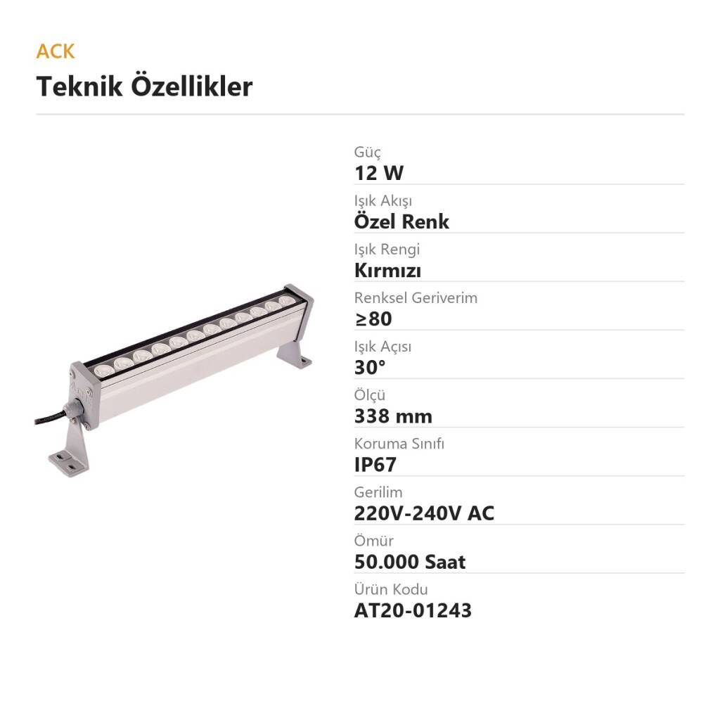 ACK 12W 338mm Kırmızı LED Wallwasher AT20-01243 - 4