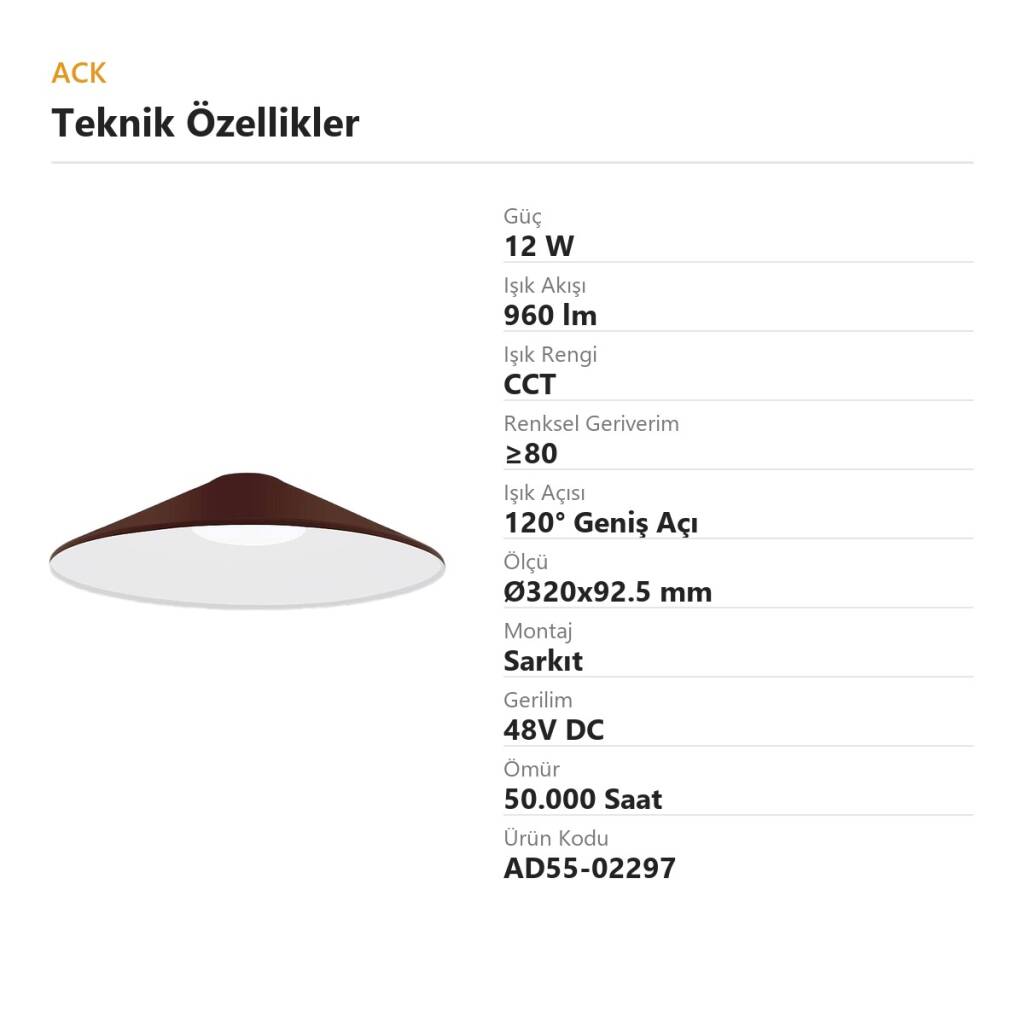 ACK 12W CCT (3 Renk) 48V Loomis Kemerli Sistem Armatürü Şapka (Avize) Tipi Sarkıt (Koyu Kırmızı (Dark Red)) AD55-02297 - 4