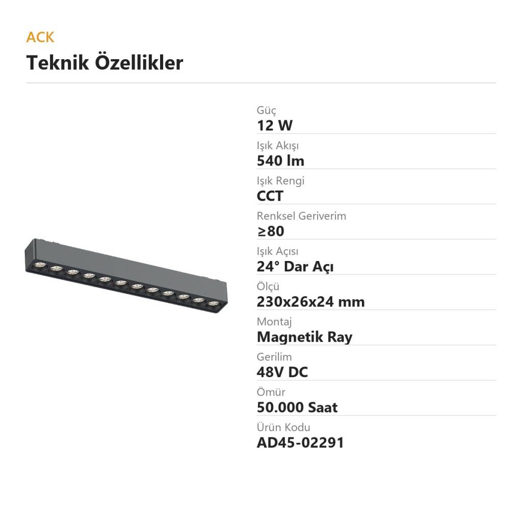 ACK 12W CCT (3 Renk) 48V Magnetik Ray Armatürü Çoklu Dot (Izgara) Siyah Kasa AD45-02291 - 4