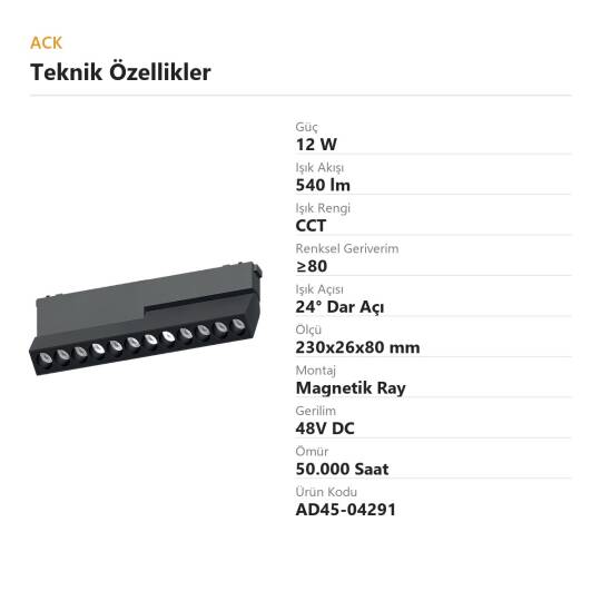 ACK 12W CCT (3 Renk) 48V Magnetik Ray Armatürü Hareketli Açılı Dot (Izgara) Siyah Kasa AD45-04291 - 4