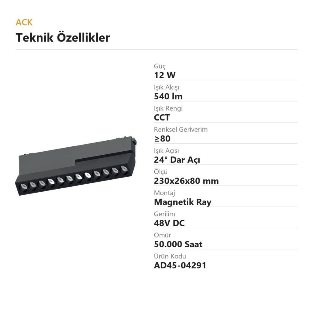 ACK 12W CCT (3 Renk) 48V Magnetik Ray Armatürü Hareketli Açılı Dot (Izgara) Siyah Kasa AD45-04291 - 4