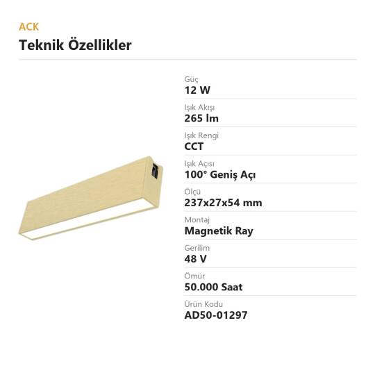 ACK 12W CCT (3 Renk) 48V Rétro Magnetik Ray Armatürü Düz (Lineer) Aydınlatma (Bakır (Copper)) AD50-01297 - 4