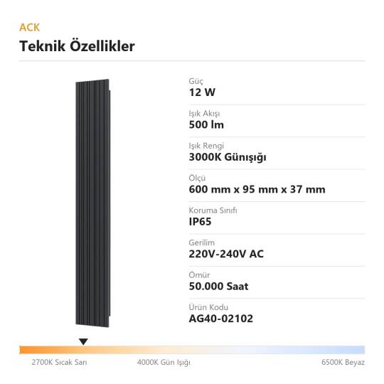 ACK 12W 3000K Günışığı 500 lm Mira Alüminyum LED Bahçe Armatürü (600mm) AG40-02102 - 4