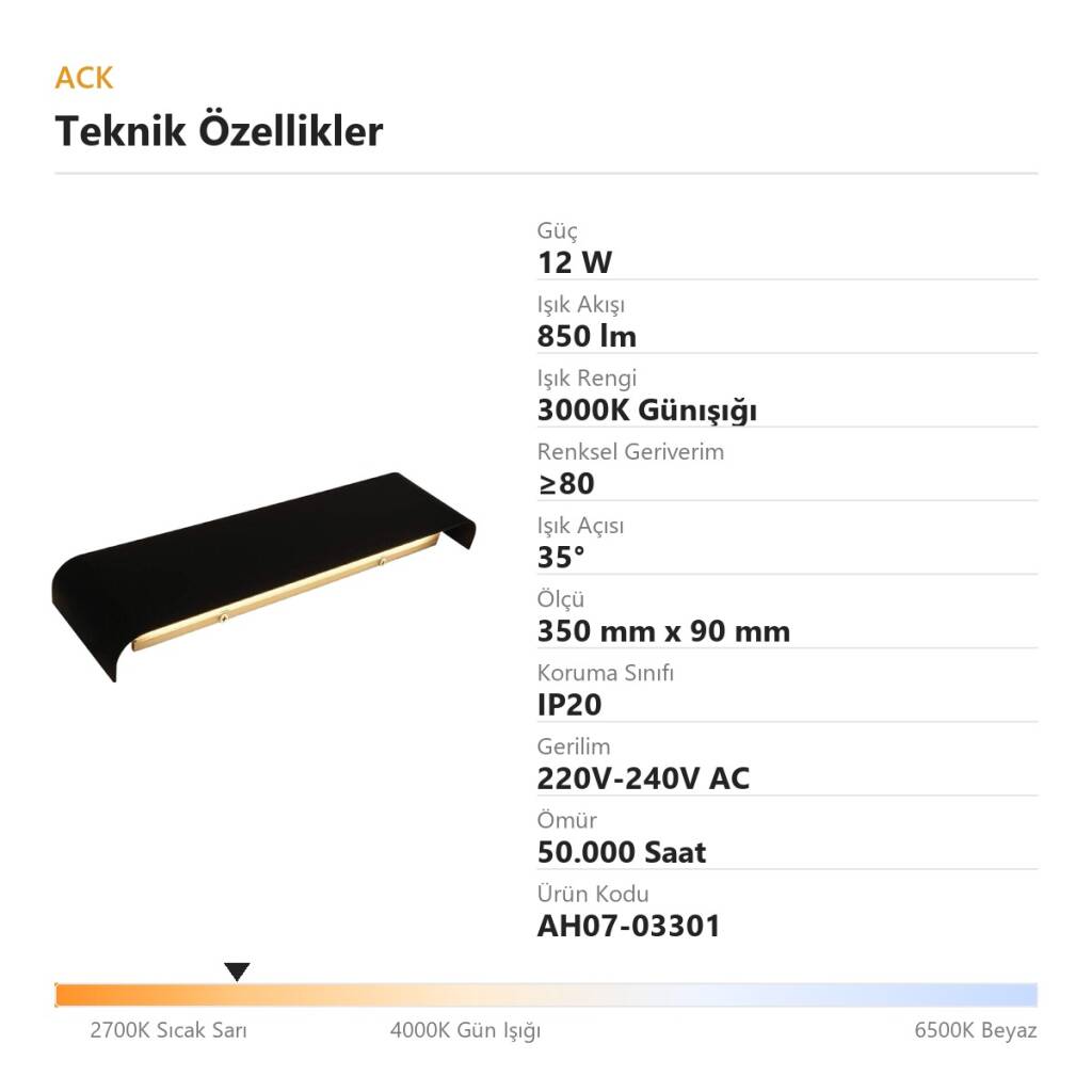 ACK 12W 3000K Günışığı 850 lm LED Duvar/Tavan Apliği (Siyah) AH07-03301 - 4