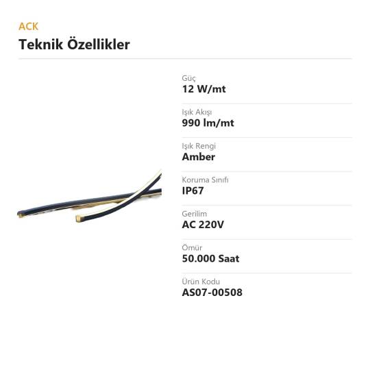 ACK 12W/mt Amber 990 lm/mt 220V Bükülemez LED Neon Hortum (50mt Rulo) AS07-00508 - 4