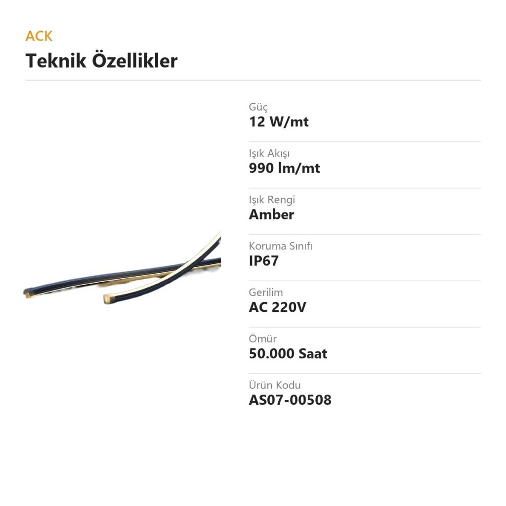 ACK 12W/mt Amber 990 lm/mt 220V Bükülemez LED Neon Hortum (50mt Rulo) AS07-00508 - 4