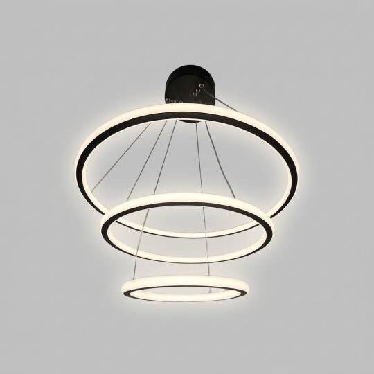 ACK 140W Çok Katlı (Halkalı) Devasa Dekoratif Sarkıt Avize 40x50x60 cm (Kalın 3 Katlı Halka) Siyah Kasa AL02-33001 - 3