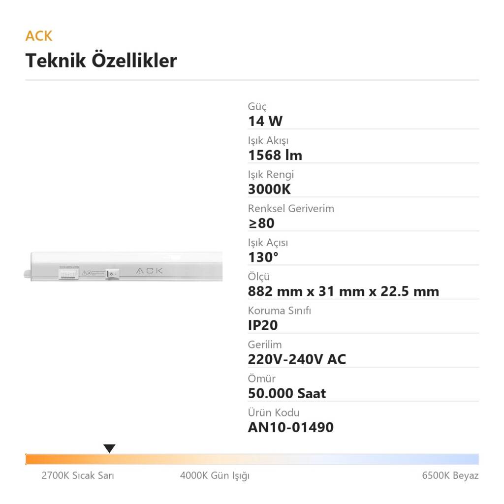 ACK 14W CCT Ayarlanabilir Merkür LED Bant Armatür AN10-01490 - 4