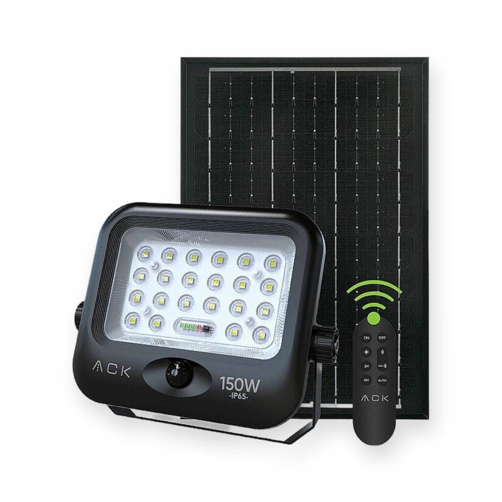ACK 150W 6500K Beyaz Sensörlü Solar LED Projektör (Siyah) AT65-19432 - 1
