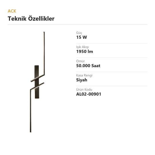 ACK 15W Dekoratif LED Linear Armatür 50 cm x 15 cm Dikey Çapraz Siyah Kasa AL02-00901 - 4