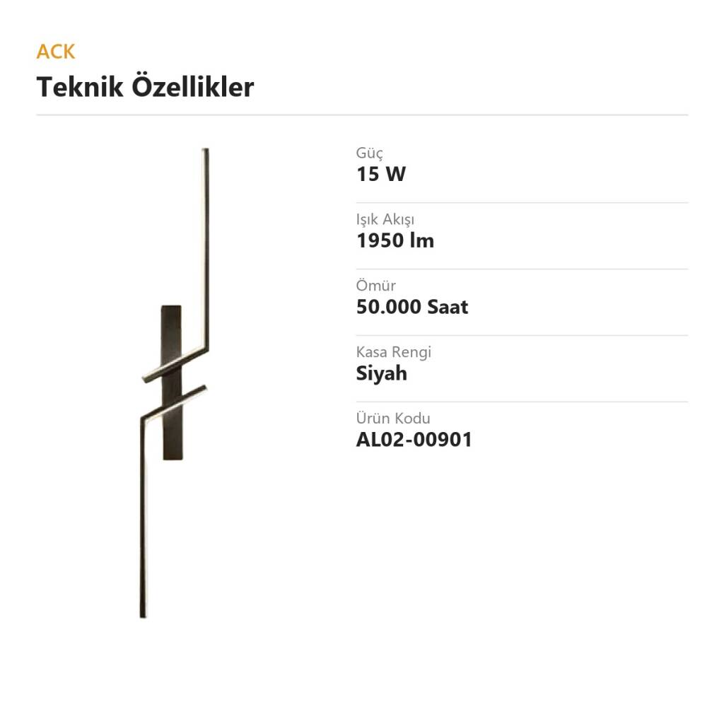 ACK 15W Dekoratif LED Linear Armatür 50 cm x 15 cm Dikey Çapraz Siyah Kasa AL02-00901 - 4