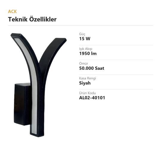 ACK 15W Dekoratif LED Linear Armatür h:30 cm Çiftli (Y) Yay Siyah Kasa AL02-40101 - 4
