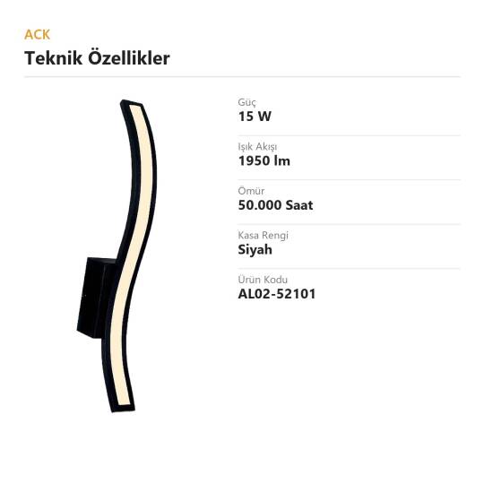 ACK 15W Dekoratif LED Linear Armatür h:30 cm Tekli Yay Siyah Kasa AL02-52101 - 4