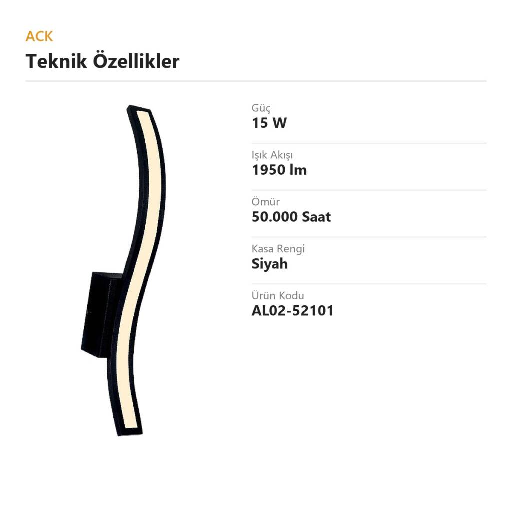 ACK 15W Dekoratif LED Linear Armatür h:30 cm Tekli Yay Siyah Kasa AL02-52101 - 4