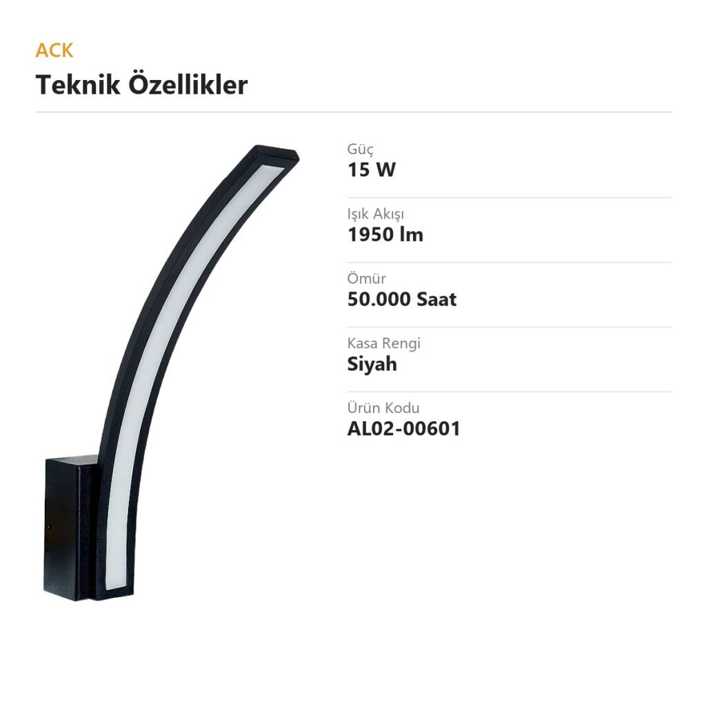 ACK 15W Dekoratif LED Linear Armatür h:30 cm Yarım Ay Siyah Kasa AL02-00601 - 4