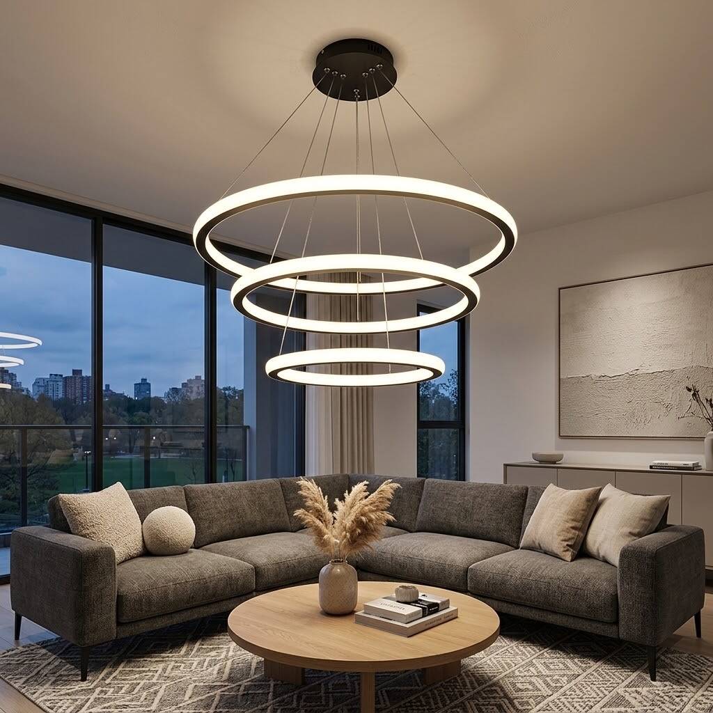 ACK 170W Çok Katlı (Halkalı) Devasa Dekoratif Sarkıt Avize 40x60x80 cm (Kalın 3 Katlı Halka) Siyah Kasa AL02-33201 - 2