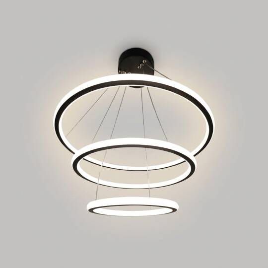 ACK 170W Çok Katlı (Halkalı) Devasa Dekoratif Sarkıt Avize 40x60x80 cm (Kalın 3 Katlı Halka) Siyah Kasa AL02-33201 - 3
