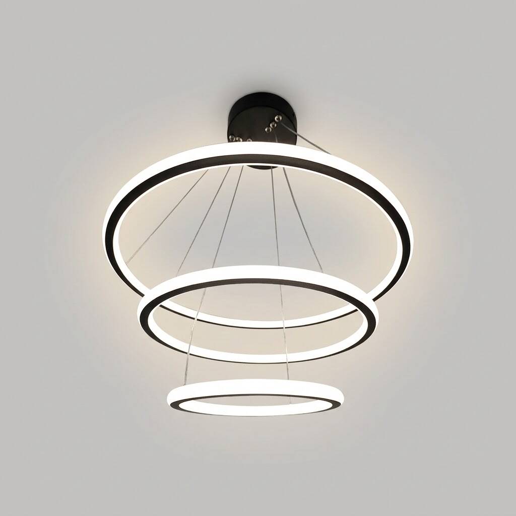 ACK 170W Çok Katlı (Halkalı) Devasa Dekoratif Sarkıt Avize 40x60x80 cm (Kalın 3 Katlı Halka) Siyah Kasa AL02-33201 - 3