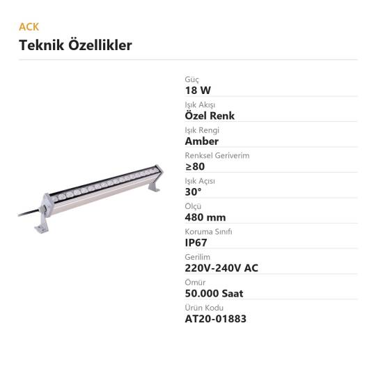 ACK 18W 480mm Amber LED Wallwasher AT20-01883 - 4