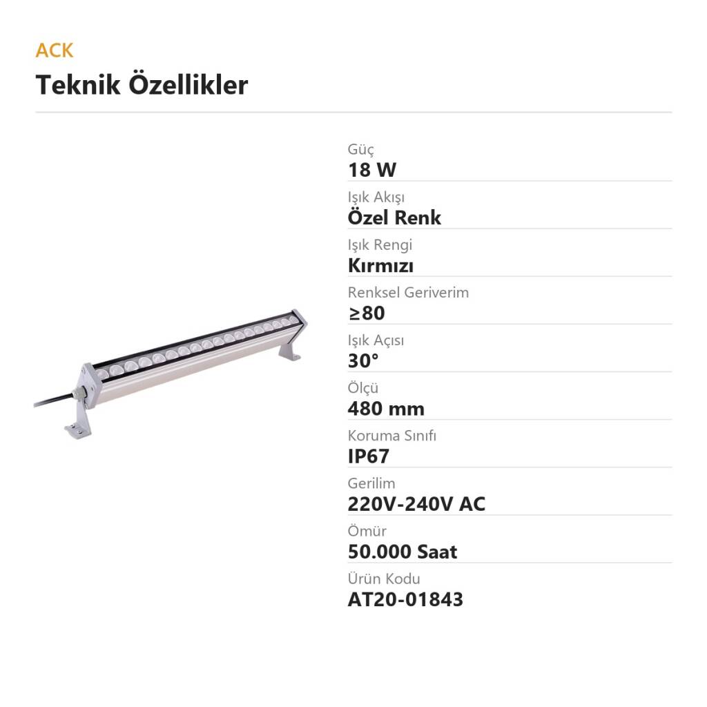 ACK 18W 480mm Kırmızı LED Wallwasher AT20-01843 - 4