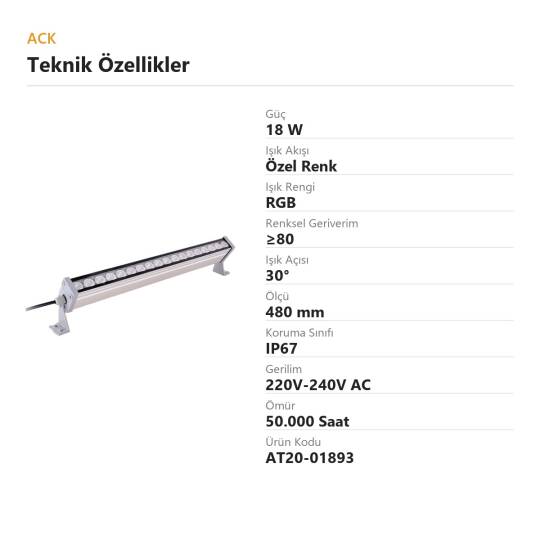 ACK 18W 480mm RGB (Çok Renkli) LED Wallwasher AT20-01893 - 4