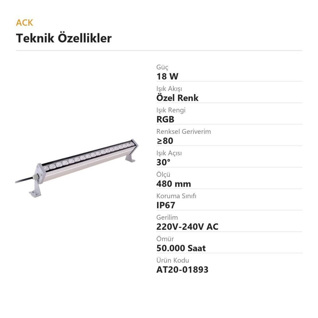 ACK 18W 480mm RGB (Çok Renkli) LED Wallwasher AT20-01893 - 4