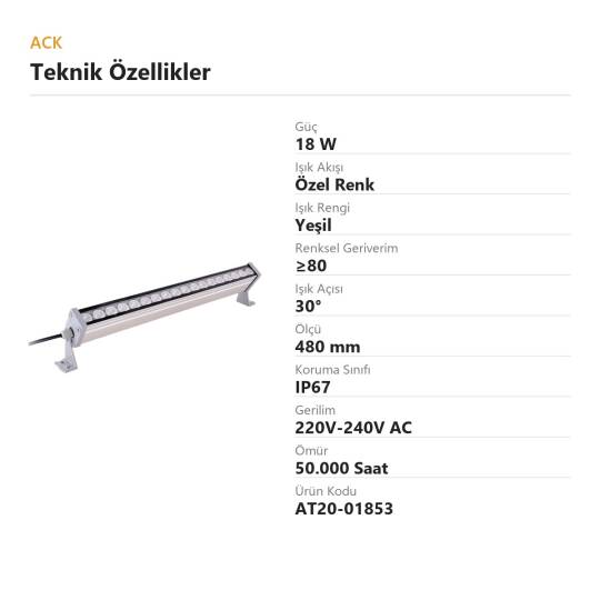 ACK 18W 480mm Yeşil LED Wallwasher AT20-01853 - 4