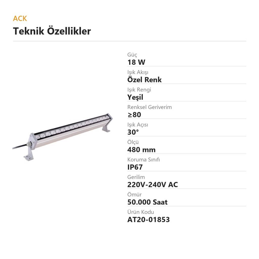 ACK 18W 480mm Yeşil LED Wallwasher AT20-01853 - 4